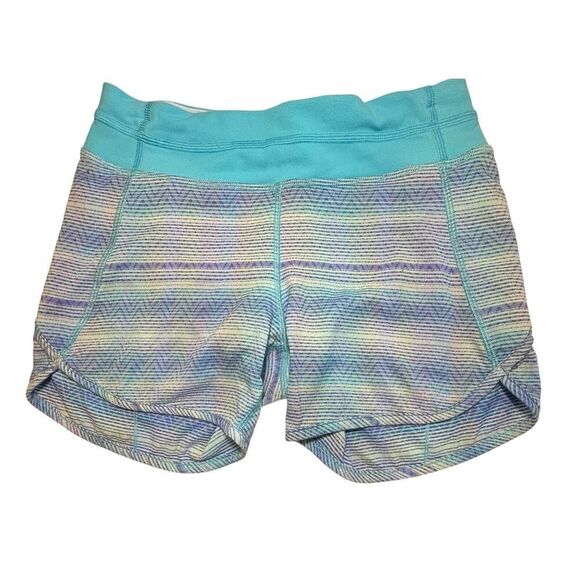 Lululemon Kids Ivivva Size 12 Relay Racer Zig Zag Striped Athletic Lined Shorts - Picture 1 of 14